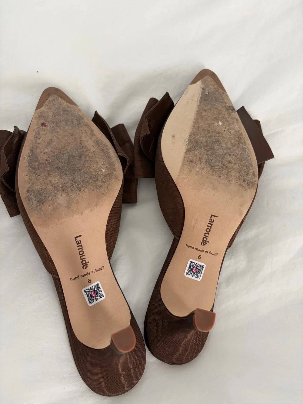 Larroude Chocolate Brown Pointed-Toe Bow Mules